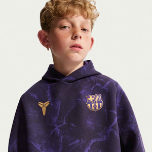 NIKE JR BARCELONA 26-27 FLEECE HOODIE BLACK/METALLIC GOLD