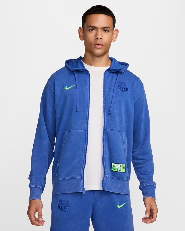 NIKE BARCELONA 24-25 CLUB FLEECE FULL-ZIP HOODY HYPER ROYAL/LIME BLAST