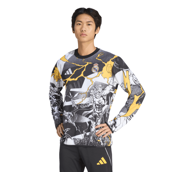 ADI REAL 25-26 PRE-MATCH WARM TOP WHITE/BLACK/BOLD GOLD