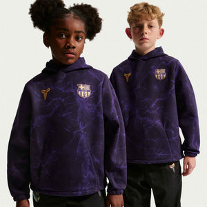 NIKE JR BARCELONA 26-27 FLEECE HOODIE BLACK/METALLIC GOLD