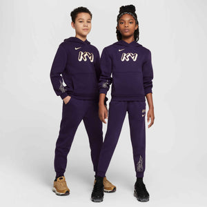 NIKE JR MBAPPE CLUB FLEECE HOODY GRAND PURPLE/IVORY