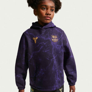 NIKE JR BARCELONA 26-27 FLEECE HOODIE BLACK/METALLIC GOLD