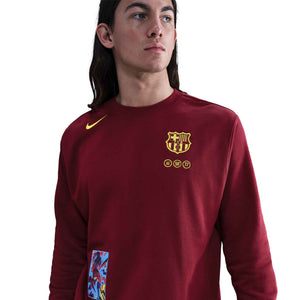 NIKE BARCELONA 25-26 CLUB FLEECE SWEATER TEAM RED/OPTI YELLOW